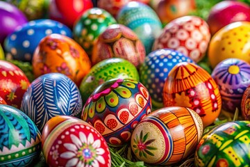 Obraz premium Colorful Easter eggs in various designs ready to be decorated for a fun and festive celebration