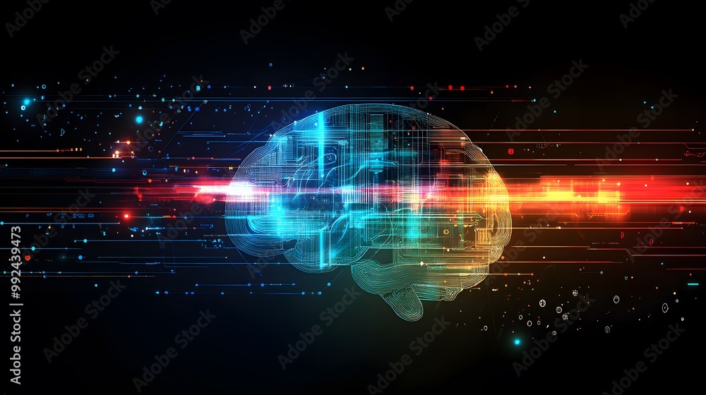 Poster a digital brain connected by data streams