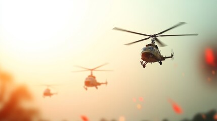 Fototapeta premium Helicopter flying in the sky