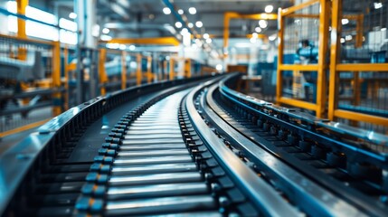 Conveyor belts and industrial machinery in a modern manufacturing plant, showcasing the integration of technology and process efficiency