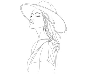 Styling lady vector, Girl in a hat, Beautiful woman outline