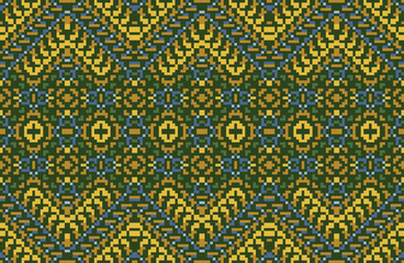 Ethnic Fabric Pixel Geometrical Patternfolk Embroidery, Aztec Geometric Ornament Print. Design for Carpet, Wallpaper, Clothing, Wrapping, Fabric