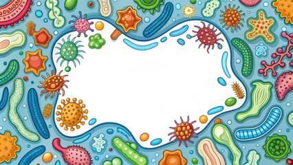 Flat doodle style of gut microbiome and bacteria, gut, microbiome, bacteria, flora, probiotics, health