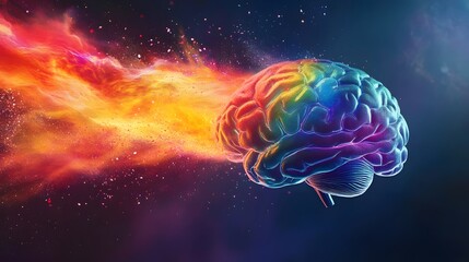 Obraz premium A Colorful Brain Emitting a Trail of Abstract Light and Dust