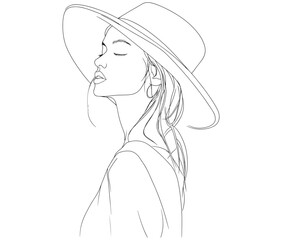 Styling lady vector, Girl in a hat, Beautiful woman outline