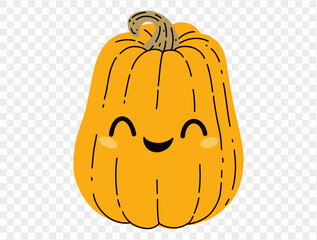Cute pumpkin hand draw style isolated on png or transparent texture,Halloween party background ,element template for poster, brochures, online advertising, vector illustration 