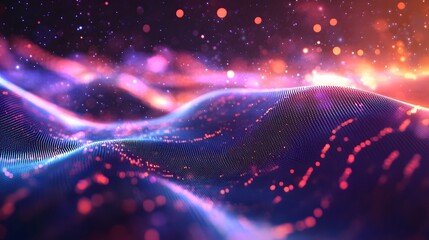 Technology digital wave background concept.Beautiful motion waving dots texture with glowing defocused particles. Cyber or technology background. 