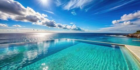 Natural ocean landscape with view from the pool, featuring blue water and sky , ocean, landscape, pool, blue, water, sky