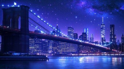 Fototapeta premium Night view Brooklyn Bridge New York City illuminated Twilight