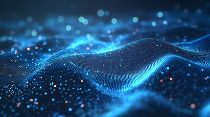 Technology digital wave background concept.Beautiful motion waving dots texture with glowing defocused particles. Cyber or technology background. 