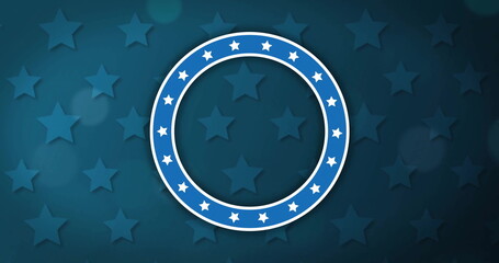 Obraz premium Image of white stars of american flag in blue ring over stars on blue background