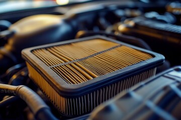 Close-up air filter engine compartment car is rectangular Replace old