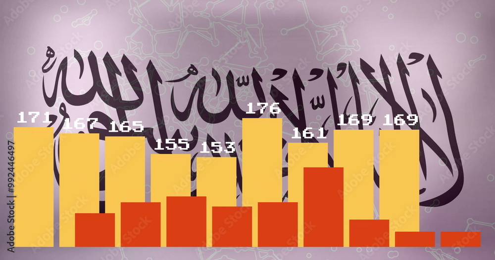 Poster bar chart image over arabic calligraphy and abstract background