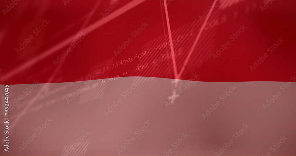 Poster mathematical graph and equations image over red and white waving flag