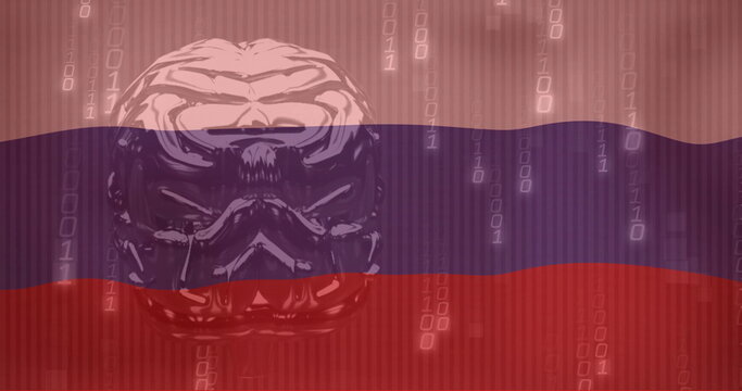 Brain illustration with binary code image over Russian flag - Powered by Adobe