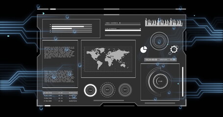 Fototapeta premium Image of digital data processing over circuit board on black background