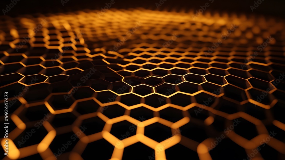 Poster abstract golden honeycomb pattern with depth and perspective