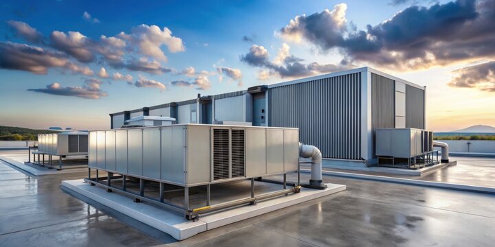 Industrial building rooftop with commercial HVAC unit , industrial, building, rooftop