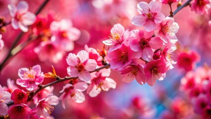 Vibrant red cherry blossom petals close up , Cherry blossom, flowers, red, nature, Japanese, spring, beauty, blooming