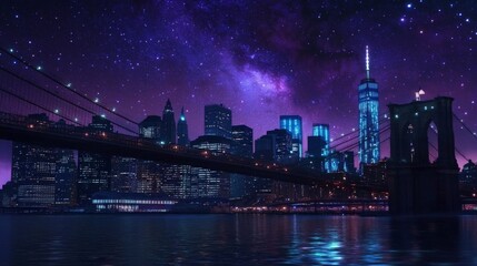 Obraz premium Night view New York City skyline sky filled Romantic Twilight Over