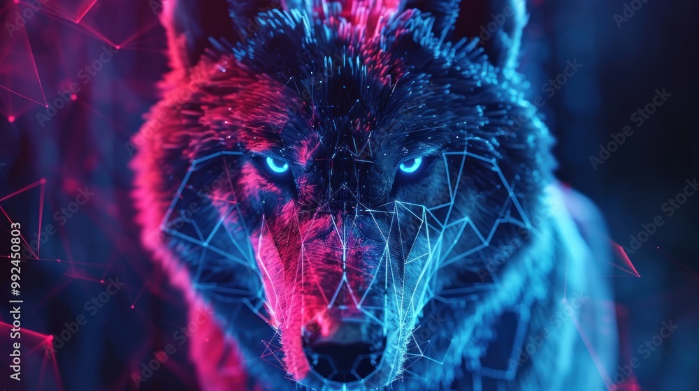 Poster digital abstract glowing geometric wolf of 3d futuristic polygons ai generated image