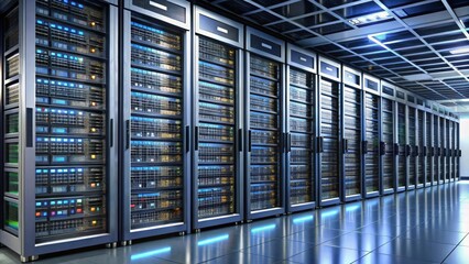 Server rack with servers isolated, technology, networking, data center, hardware, IT, equipment, storage