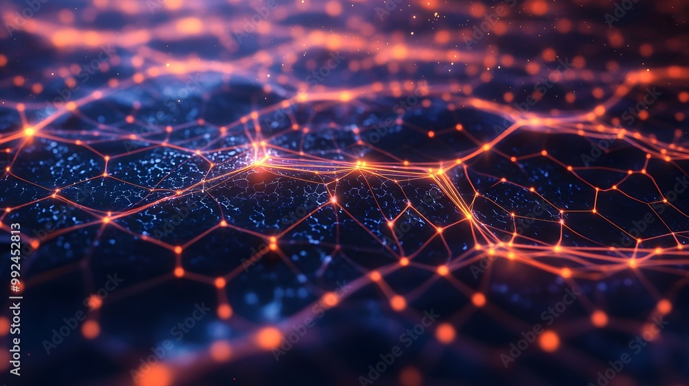 Aufkleber abstract digital network with glowing orange lines and nodes