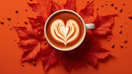 Autumn Coffee with Heart-Shaped Latte Art