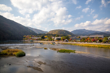 A famous river in kyoto in autumn, japan