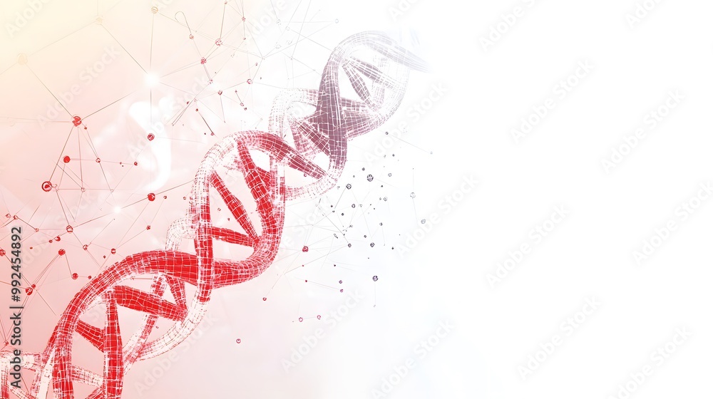 Poster red dna double helix with a network of interconnected nodes