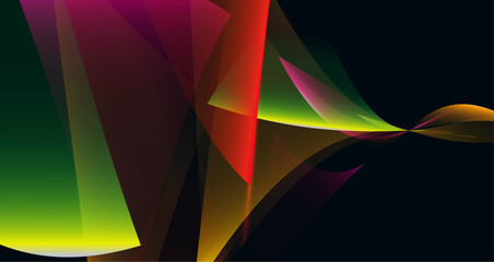 Colorful triangular shapes creates an energetic visual experience, blending bright hues against a dark backdrop