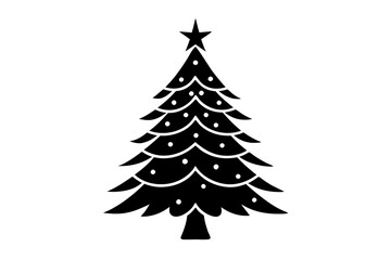 Christmas tree black and white symbols. Fir tree line drawing, vector icon. Holiday design elements isolated on white. Simple shape concept. For winter season cards, New year party posters and banners