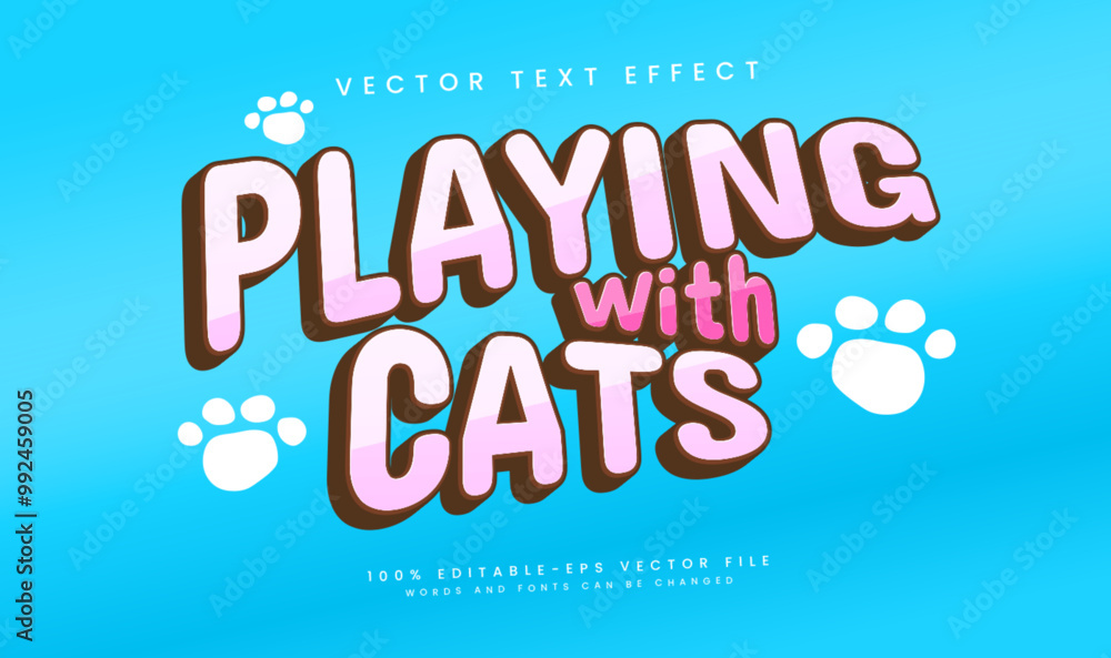 Poster playing with cats editable vector text effect with cartoon style concept