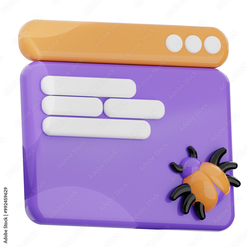 Poster software bug 3d illustration. internet malware icon.