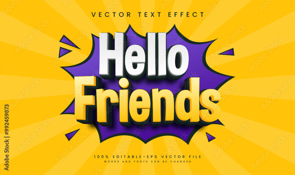 Poster hello friends editable vector text effect, with happy vibes theme