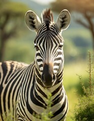 Naklejka premium Isolated zebra with depth of field highlighting unique stripes and majestic stature
