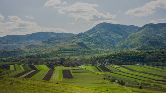 Greenery Nature Over Hungarian Village In A Mountainous Region Of Rimetea, Torocko, Transylvania, Romania. Timelapse