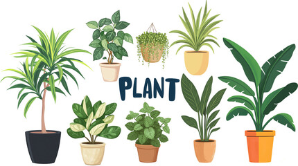 Obraz premium illustration set of green plants in pots isolated white background