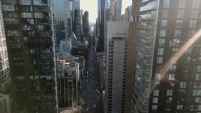 4K cinematic urban drone footage of across building in Melbourne 1