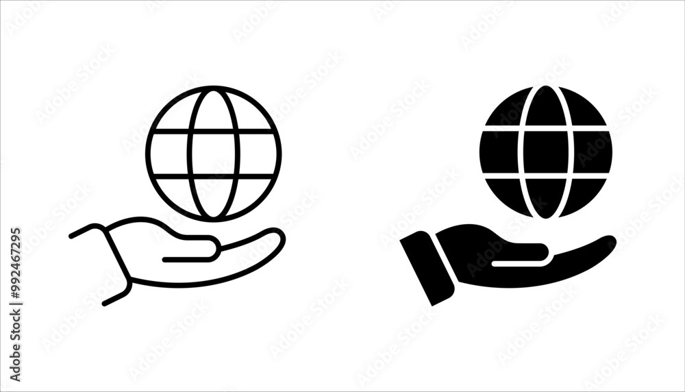 Poster globe in hand icon set. world and earth vector icon for web vector illustration on white background