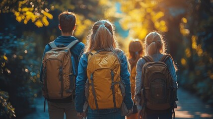 Fototapeta premium Family Group Walking Together in Nature