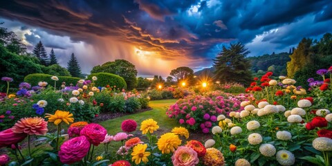 Naklejka premium Colorful Petal Storm Creating a Vibrant Floral Scene in Nature's Beautiful Garden Landscape