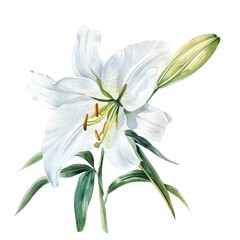 Fototapeta premium Watercolor clipart of a blooming lily delicate and pure