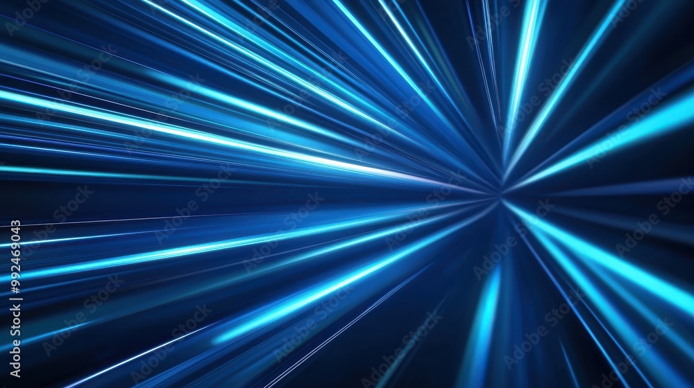 Poster pulsing neon blue stripes creating geometric patterns