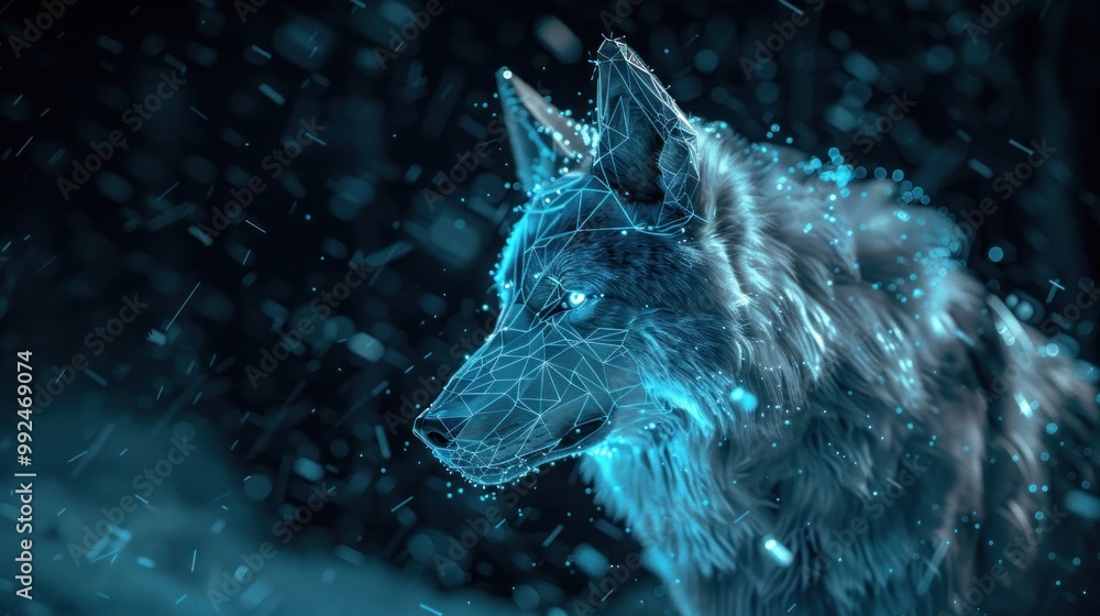 Poster digital abstract glowing geometric wolf of 3d futuristic polygons ai generated image