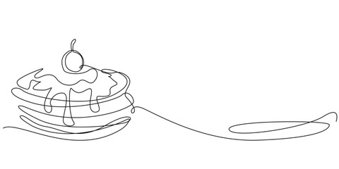 continuous line pancake.one line drawing of pancake cake dish.single line vector illustration.isolated white background