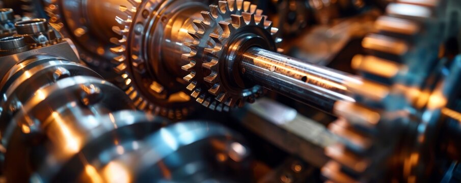 Close-up of intricate metal gears and shafts.