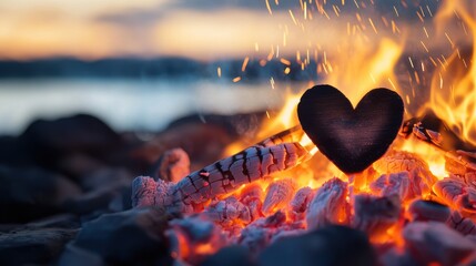Fototapeta premium Closeup of Glowing Campfire Flames and Embers