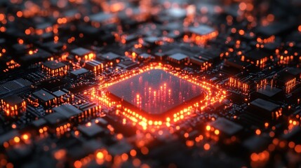 Glowing Circuit Board with Central Processor