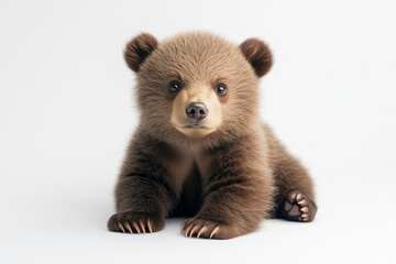 Fototapeta premium Baby Bear Sitting A cute brown bear cub sitting on a white background.